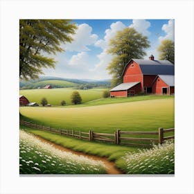 Red Barn In The Countryside 6 Canvas Print