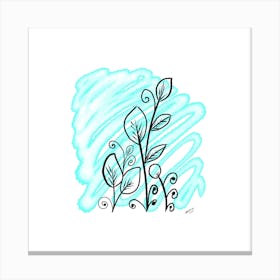 Botanical Watercolor Art - Sky Blue & Black Canvas Print