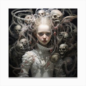 Woman Surrounded By Skulls Canvas Print