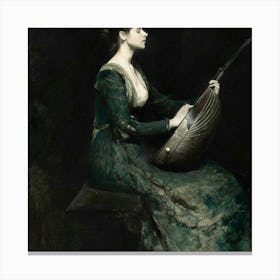 Woman Playing A Lute Canvas Print