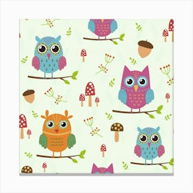 Forest Seamless Pattern With Cute Owls Canvas Print