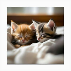 Kittens Sleeping On A Bed Art Print Canvas Print
