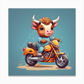 Cow Riding A Motorcycle Canvas Print