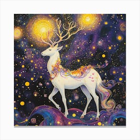 White Deer In Galaxy Canvas Print