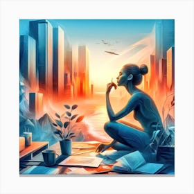 Girl Sits On A Desk Canvas Print