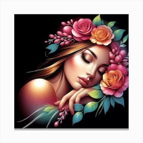 Beautiful Girl With Flowers 20 Canvas Print