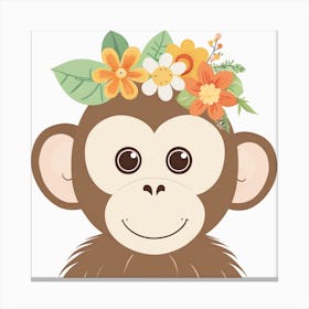 Floral Baby Monkey Nursery Illustration (1) Canvas Print