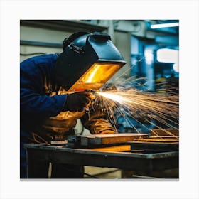 Welder Working In A Factory Canvas Print