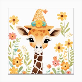 Floral Baby Giraffe Nursery Illustration (5) Canvas Print