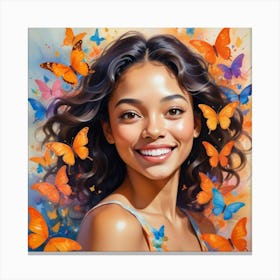 Portrait Of A Girl With Butterflies Canvas Print