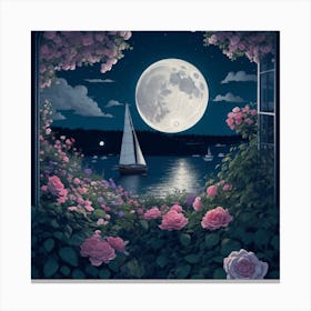 Coastal Maine Botanical Gardens Usa moon light Illustration Art Print Canvas Print