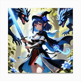 Magic Girl vs Dragons Canvas Print