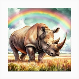 Rhinoceros With Rainbow in water color Canvas Print