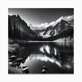 Black And White Mountain Lake 25 Canvas Print