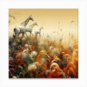 Giraffes In The Grass Canvas Print