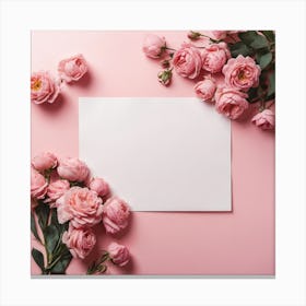 Pink Roses On Pink Background Canvas Print