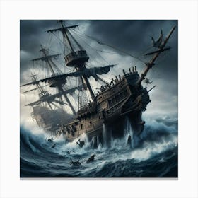 Pirate Ship In Rough Seas Canvas Print