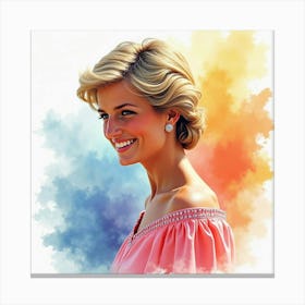 Watercolor Backdrop, Smiling Princess Diana, Vibrant And Colorful Scene 1 Canvas Print