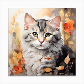 Cat In Autumn Leaves Canvas Print
