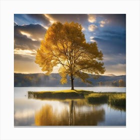 Tree By The Lake 1 Canvas Print