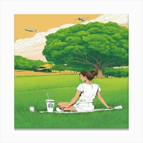 Girl Sitting In The Grass Canvas Print