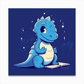 Blue Dinosaur Reading A Book 1 Canvas Print