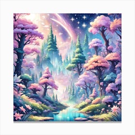 A Fantasy Forest With Twinkling Stars In Pastel Tone Square Composition 323 Canvas Print