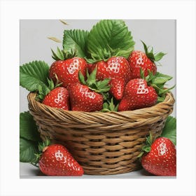 Strawberries In Wicker Basket Canvas Print