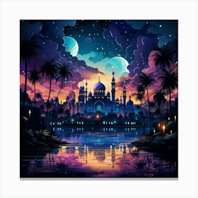 Night Sky With Palm Trees Canvas Print