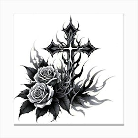 Cross And Roses Tattoo Canvas Print