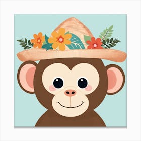 Floral Baby Monkey Nursery Illustration (26) Canvas Print