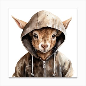 Watercolour Cartoon Goat In A Hoodie 1 Canvas Print