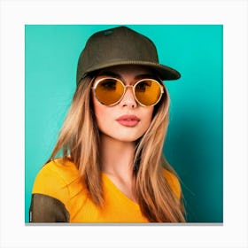 Firefly Stylish Girl In Cap And Yellow Sunglasses 18967 Canvas Print