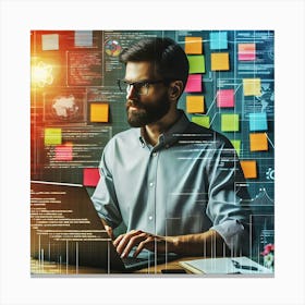 Man Working On Laptop In The Office Canvas Print