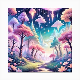 A Fantasy Forest With Twinkling Stars In Pastel Tone Square Composition 157 Canvas Print