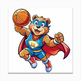 Superhero Bear Playing Basketball Canvas Print