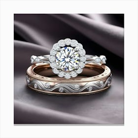 A Stunning, Intricately Designed Wedding Ring Set, Featuring A Brilliant Centerpiece Diamond (4) (1) Canvas Print