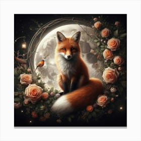 Fox And Roses Canvas Print