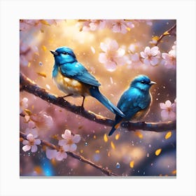 Bluebirds and Falling Cherry Blossom Petals Canvas Print