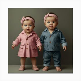 Two Babies In Pink Outfits Canvas Print