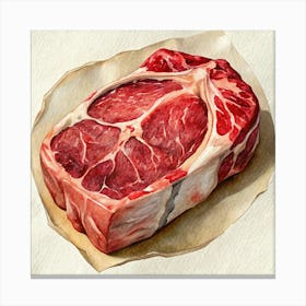 Watercolor Raw Steak On Paper Realistic Illustration Canvas Print