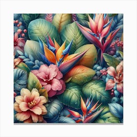 Pattern of tropical leaves and flowers 3 Canvas Print