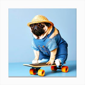 Pug On A Skateboard 1 Canvas Print