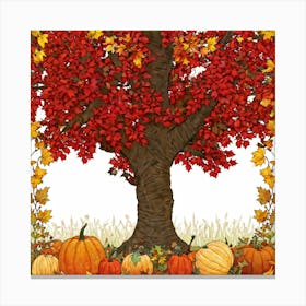 A Seasonal And Highly Detailed Illustration Featuring A Sun Dappled Oak Its Red And Brown Leaves Da (2) 1 Canvas Print