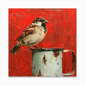 Sparrow In A Mug 5 Canvas Print