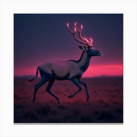 An Antelope With A Glowing Pattern On Its Fur, Galloping Across A Neon Lit Savannah Canvas Print