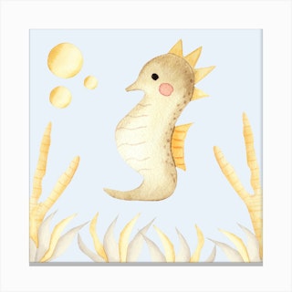 Golden Seahorse Square Canvas Print