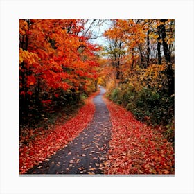 A Crisp American Autumn Scene Unfolds Embodying The Quiet Beauty Of A Fall Nature Trail Transitioni 2 1 Canvas Print