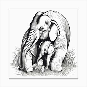 Elephant And Baby, A Mother Animal Caring For Her Young Illustrating Nurturing And Love Canvas Print