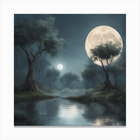 Full Moon Over The Water Canvas Print